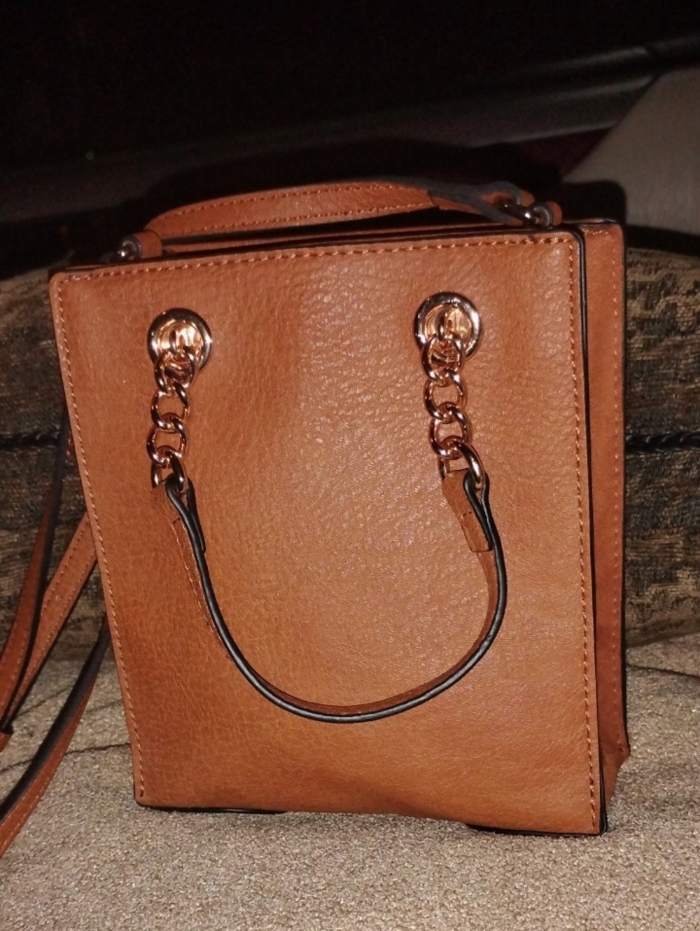LC Lauren Conrad Tan Structured Satchel with Chain Handles